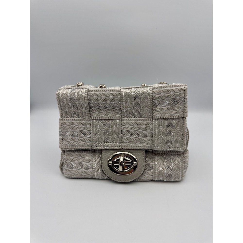 Alma Tionutti Gray Woven Metallic Chain Shoulder Bag Purse Evening Party